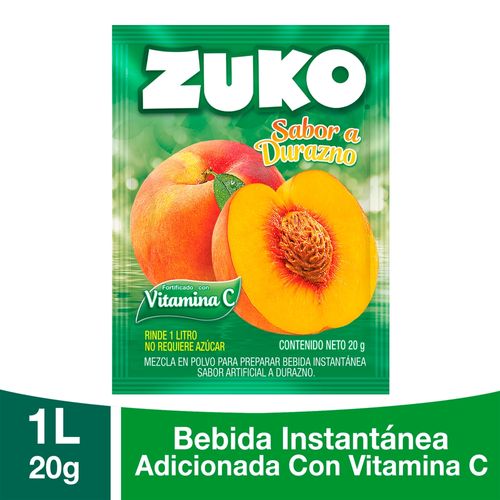 Bebida En Polvo Instantánea Marca Zuko Sabor Durazno, Con Vitamina C - 20g