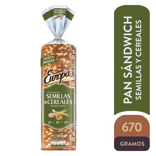 Pan Europa Para Sandwich Con Semillas Enteras y Cereales - 670g