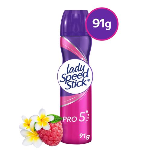 Desodorante Antitranspirante Lady Speed Stick, Pro 5, en Aerosol para Mujer, 91g