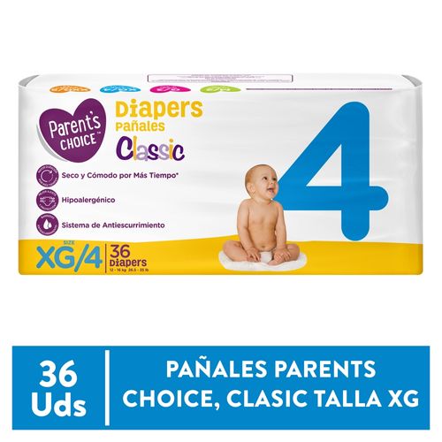 Pañales Desechables Marca Parents Choice, Clasic Talla Xg - 36 Unidades