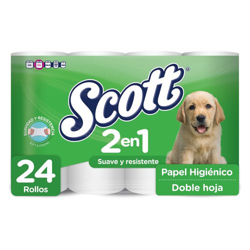 Papel Higiénico Scott 2 en 1 Doble Hoja -24 Rollos