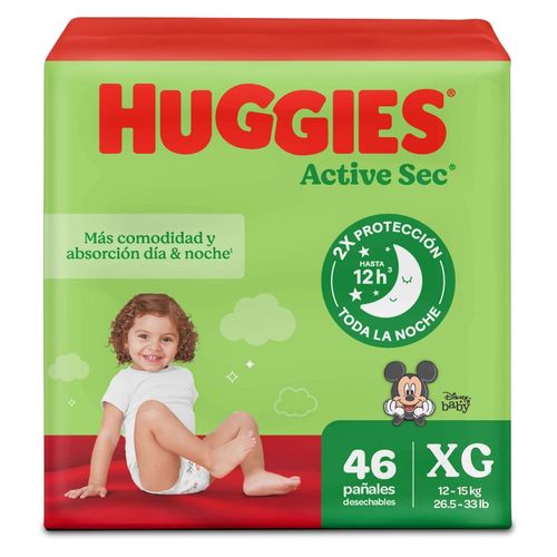 Pañales Huggies Active Sec Etapa 4/XG Xtra-Flex, 12-15kg  - 46Uds