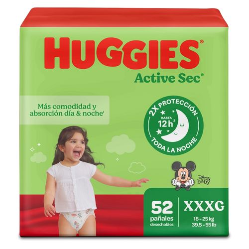 Pañales Huggies Active Sec Etapa 6/XXXG Xtra-Flex, Más De 16kg - 52Uds