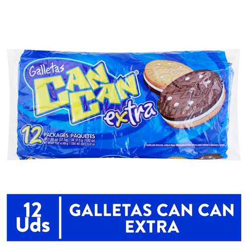 Galleta Can Can Rellena Extra Chocolate Y Vinilla 12 Unidades - 450gr