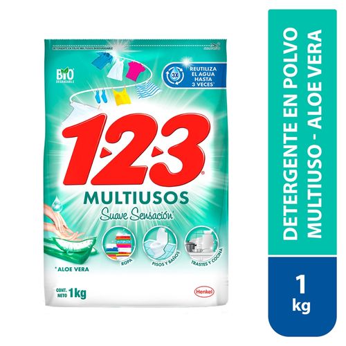 Detergente en Polvo 123 Multiusos Aloe Vera - 1000 g