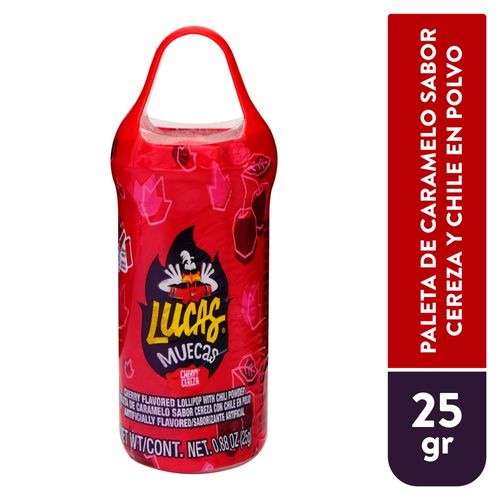 Paleta de caramelo Lucas Muecas sabor cereza con chile en polvo  - 25 g