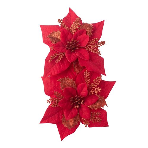 Flor navideña Holiday Time color rojo -2 uds