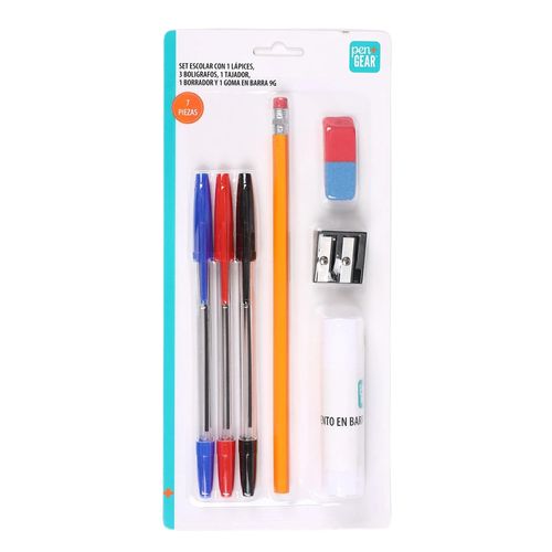 Kit  Pen + Gear escolar juego de papelería - 7 Pzas