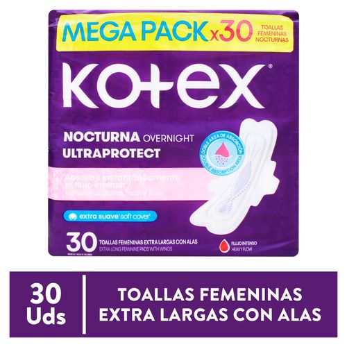 Toallas Femeninas Kotex Nocturna Ultraprotect -30 uds