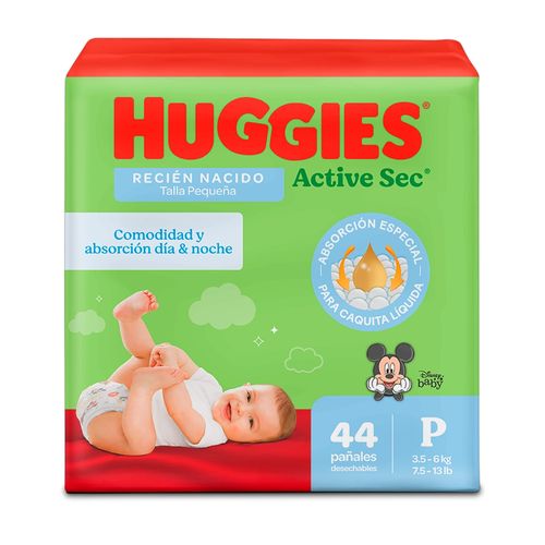 Pañales  Huggies Active Sec Etapa 1/P Recién Nacido, 3.5-6kg - 44Uds