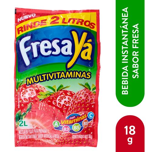 Bebida En Polvo Ya Fresa 18gr