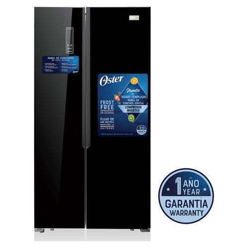 Refrigerador Side By Side Oster Cubicos Color Negro Frente De Vidrio Templado