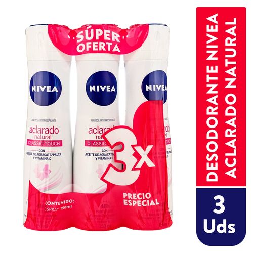 3pack Deo Nivea Spray Aclarado Nat 450ml