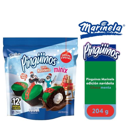 Pingüinos Marinela mini navidad choco menta 12 pack -204 g