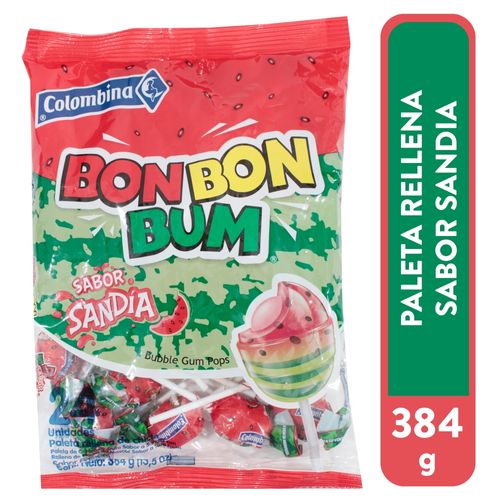 Paleta bonbon bum Colombina sandía rellena de chicle - 384 g