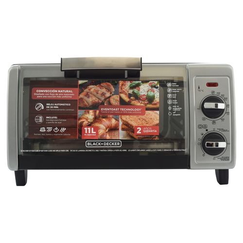 Horno Eléctrico Black + Decker con Sistema de Convección Natural  Hornea, Asa y Tuesta, 11 Litros, TO1705SG