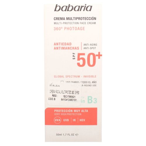 Bloqueador Solar Babaria Antimanchas y Antiarrugas SPF 50+ - 50 ml