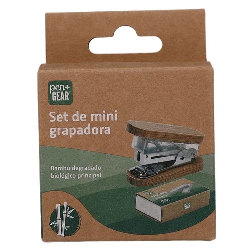 Mini grapadora Pen + Gear de bambú degradado con grapas incluídas