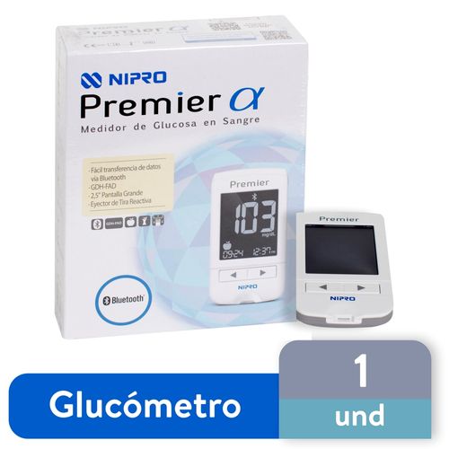 Kit Glucómetro Premier, incluye 10 Tiras + 10 Lancetas