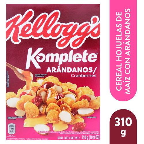 Cereal Kellogg's® Komplete® Arándanos - Cereal de Maíz, Avena, Arroz y Salvado de Trigro con Arándanos - 1 Caja de 310 g