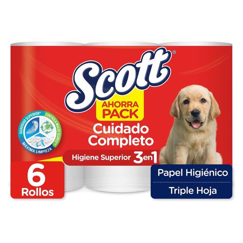 Papel Higiénico Scott Cuidado Completo Triple Hoja Ahorra Pack - 6 rollos