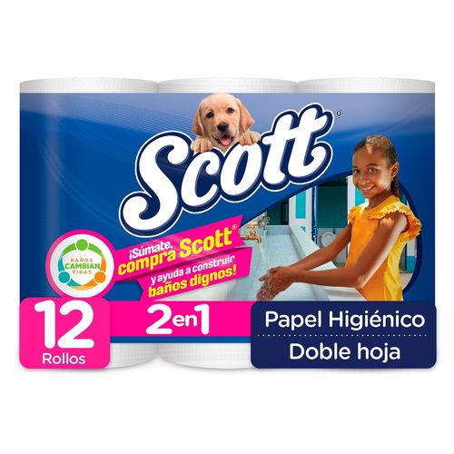 Papel Higiénico Scott 2en1 Jumbo Doble Hoja - 12 rollos