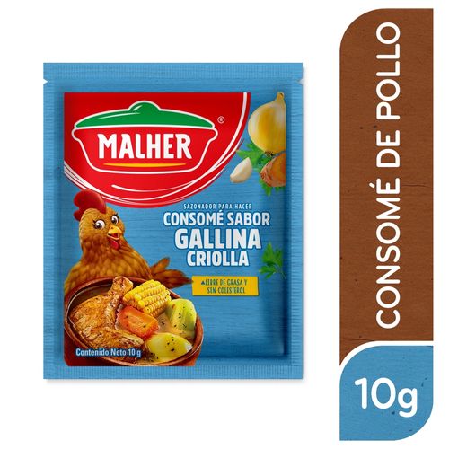 Sazonador MALHER® Consomé Sabor Gallina Criolla 4 Sobres - 10 g