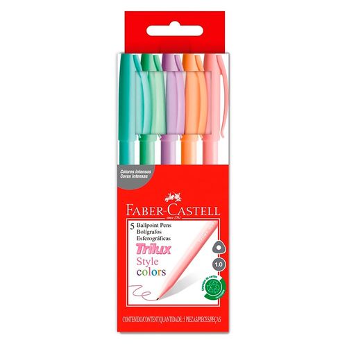 Bolígrafos Faber Castell colores pasteles - 5 Uds