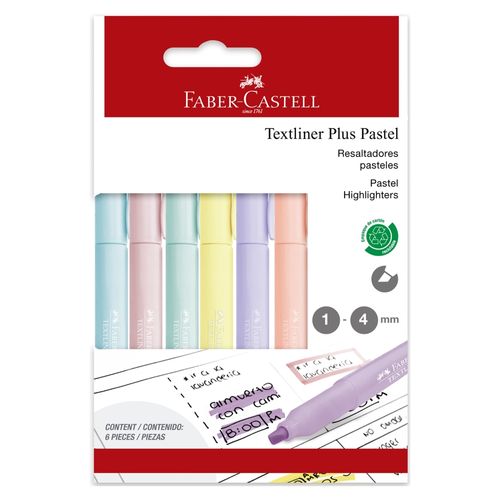 Resaltador Faber Castell tipo pluma pastel - 6 Uds