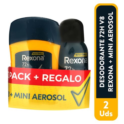 Desodorante Rexona v8 2 Pack en barra más mini aerosol