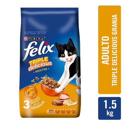 Alimento Gato Adulto Purina Felix  Triple Delicious granja - 1.5 kg