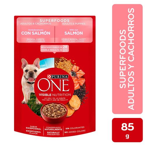Comida húmeda para perros cachorros y adultos sabor a Salmón Purina One - 85 g