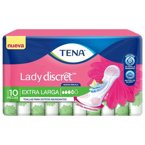 Toalla Tena Lady Discret Ext Larga 10 Unidades