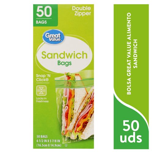 Bolsas Para Sandwich Marca Great Value - 50 Unidades