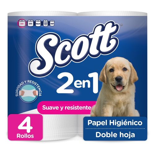Papel Higiénico Scott 2 en 1 Doble Hoja - 4 Rollos