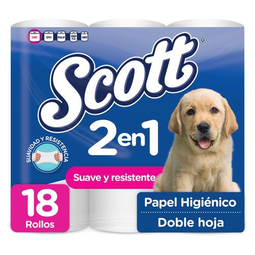 Papel Higiénico Scott 2 en 1 Doble Hoja - 18 Rollos