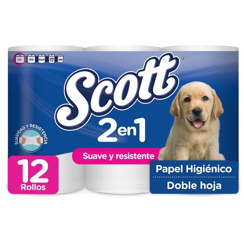 Papel Higiénico Scott 2 en 1 Doble Hoja - 12 Rollos