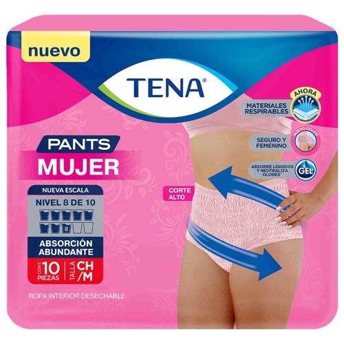 Ropa Interior Desechable Tena Pants Mujer Talla: CH/M - 10Uds