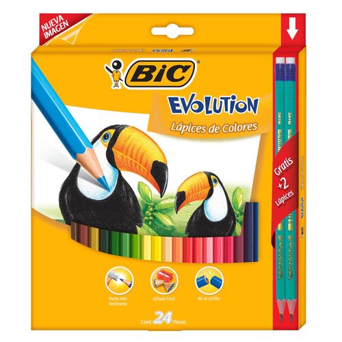 Lápices de colores Bic evolution más 2 lápices de grafito - 26 Uds