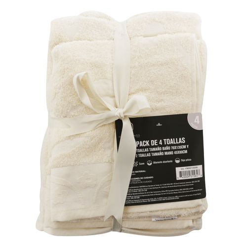 Set Toalla Bano Y Manos Jacquard Marfil