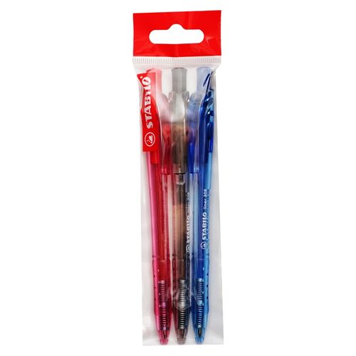 Bolígrafo retráctil Stabilo liner azul negro y rojo - 3 Uds
