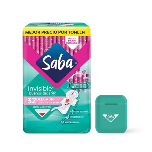 Toallas Femeninas Marca Saba Invisible Delgada Flujo Moderado Con Alas - 32Uds + Audífonos