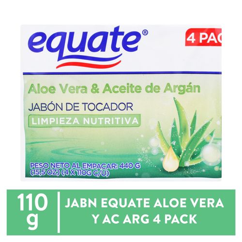 Jabón De Tocador Equate Aloe Vera & Aceite De Argán 4 Pack - 440 g