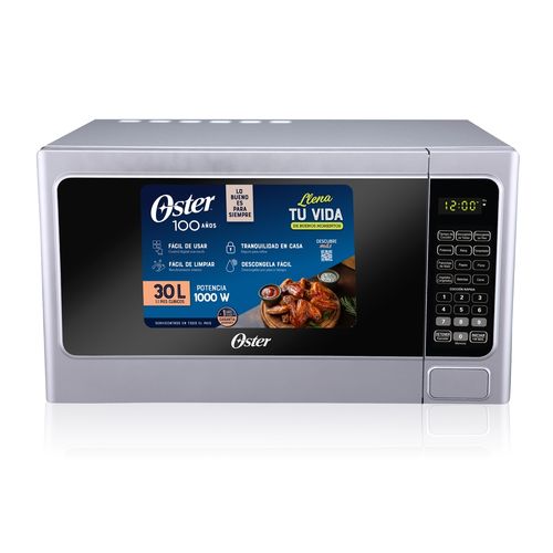 Horno Microondas Oster Mod OGMM41010M Capacidad 30 Litros, Color Gris, Puerta Con Acabado De Espejo, Control Digital.