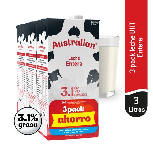 Leche Australian Entera Uht 3 Pack - 1 L