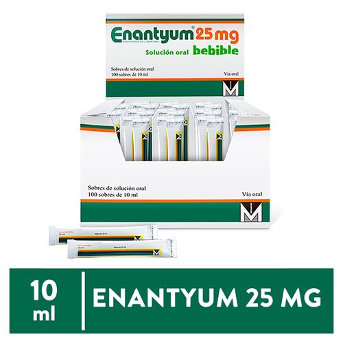 Enantyum 25 mg caja 100 sobres bebibles de 10 ml cada uno - Precio indicado por sobre