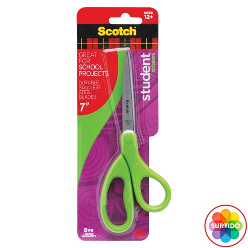 Tijera Scotch para estudiantes colores surtidos - 7 pulgadas