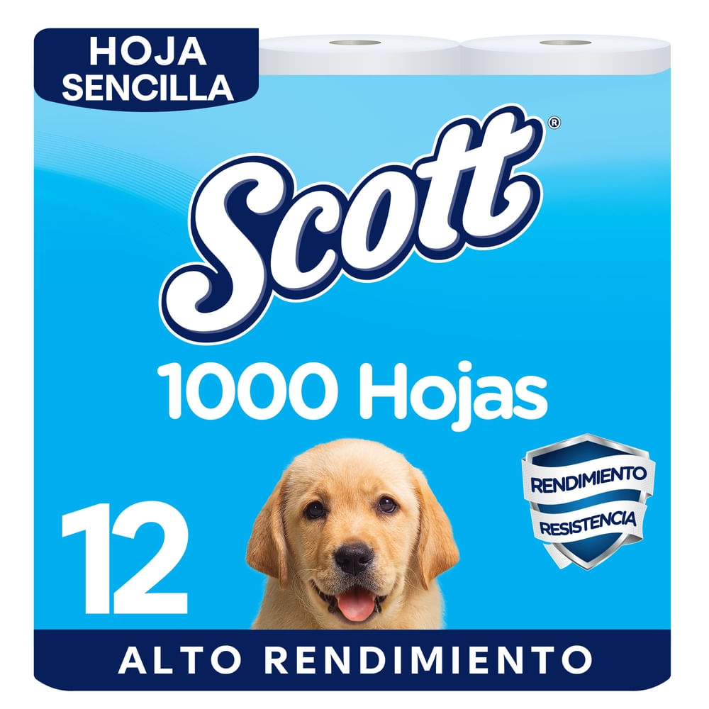 Imagen de Papel Higiénico Scott 1000 Hojas Hoja Sencilla - 12 Rollos