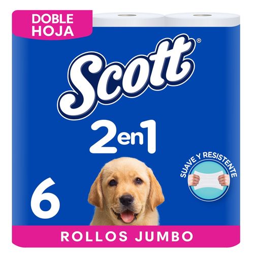 Papel Higiénico Scott 2 en 1 Doble Hoja - 6 Rollos