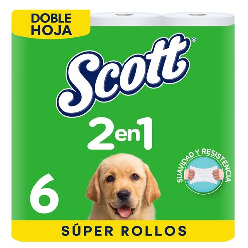 Papel Higiénico Scott 2 en 1 Doble Hoja - 6 Rollos